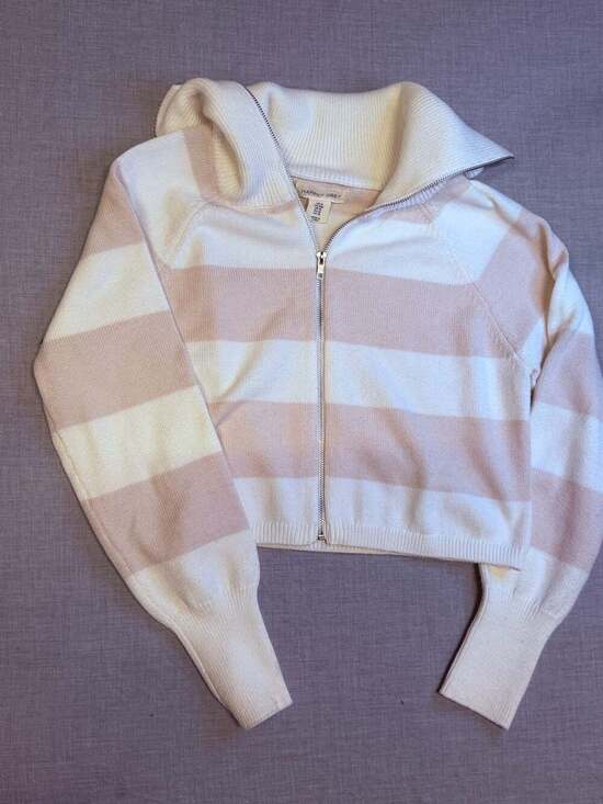 Happily Grey Sweaters - Happily Grey Striped Full Zip Cropped Sweater Size M